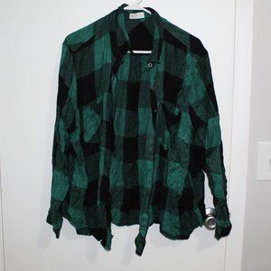 Black/Green Plaid Button Up